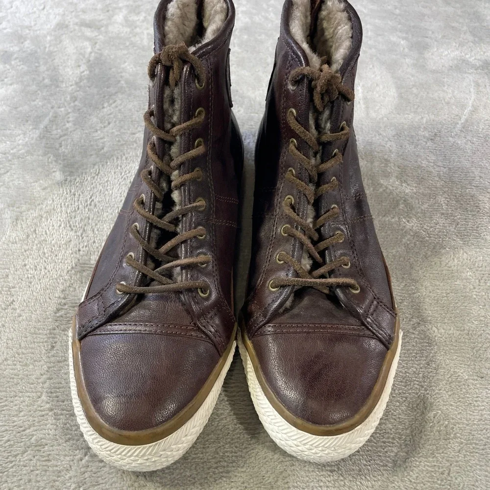 Frye Greene High Back Sneaker Boots Womens 7 Brown Leather Lined Zipper